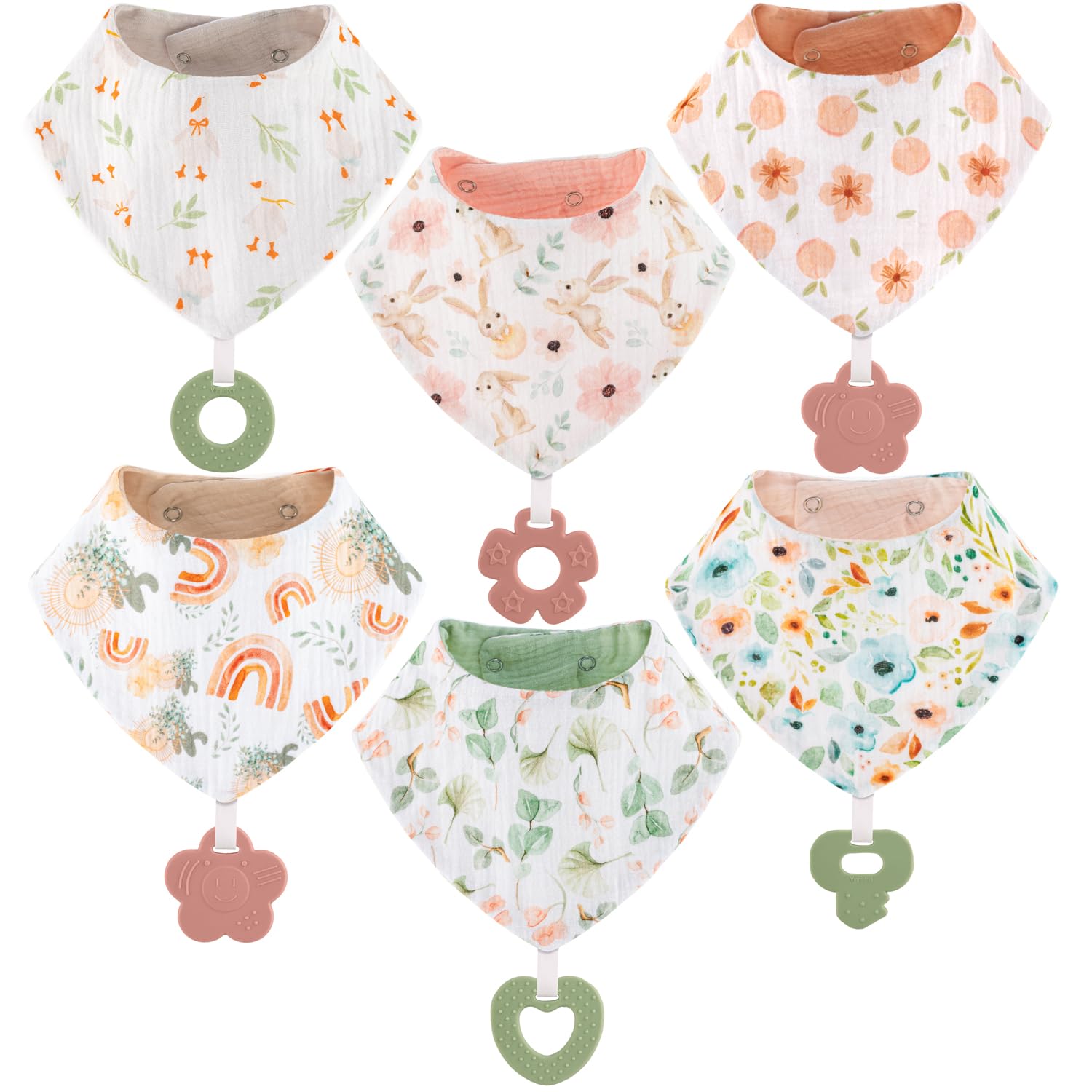 Vuminbox muslin bibs with built-in teether for mess-free feeding.