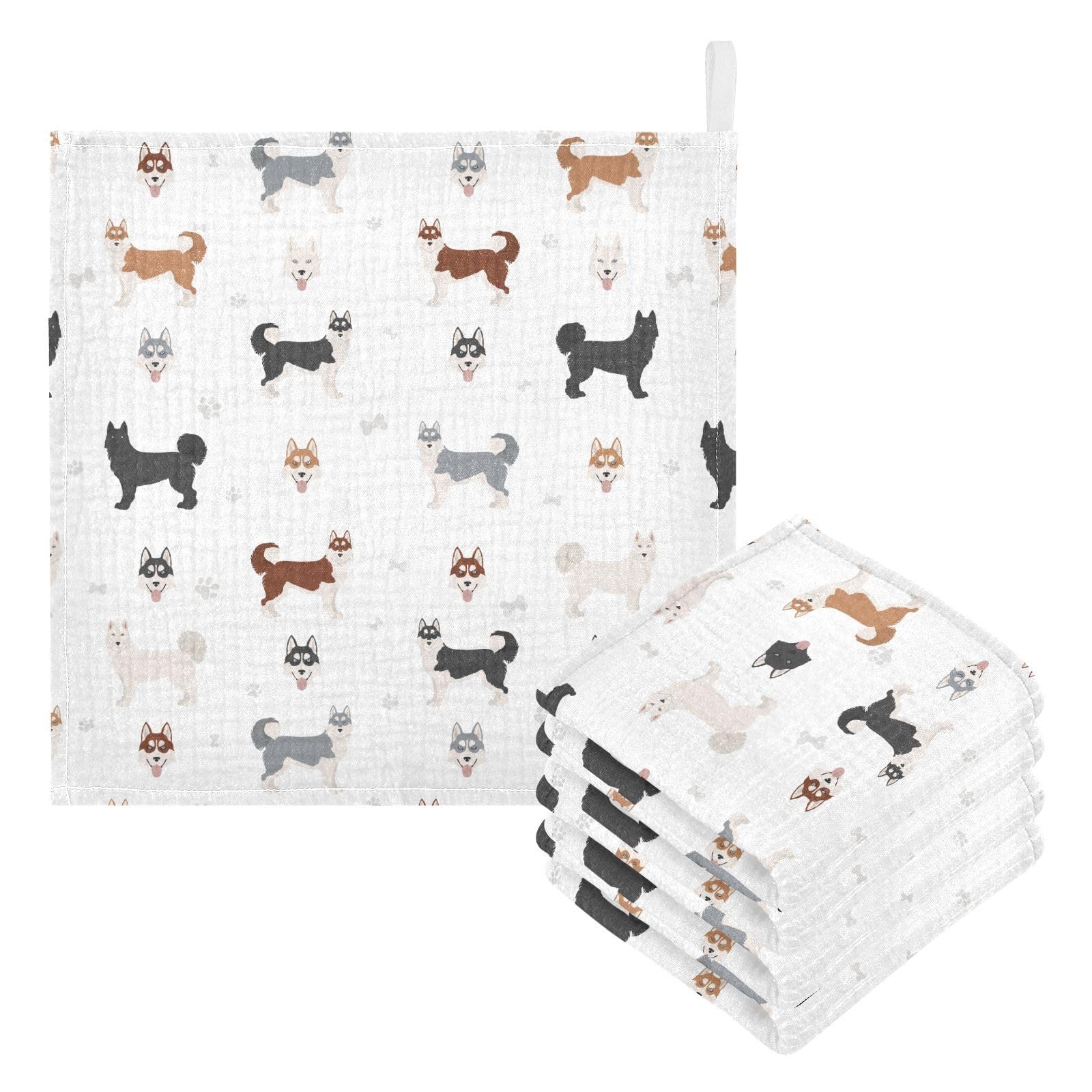 vvfelixl baby cotton washcloth with Siberian Husky motif for gentle bath time