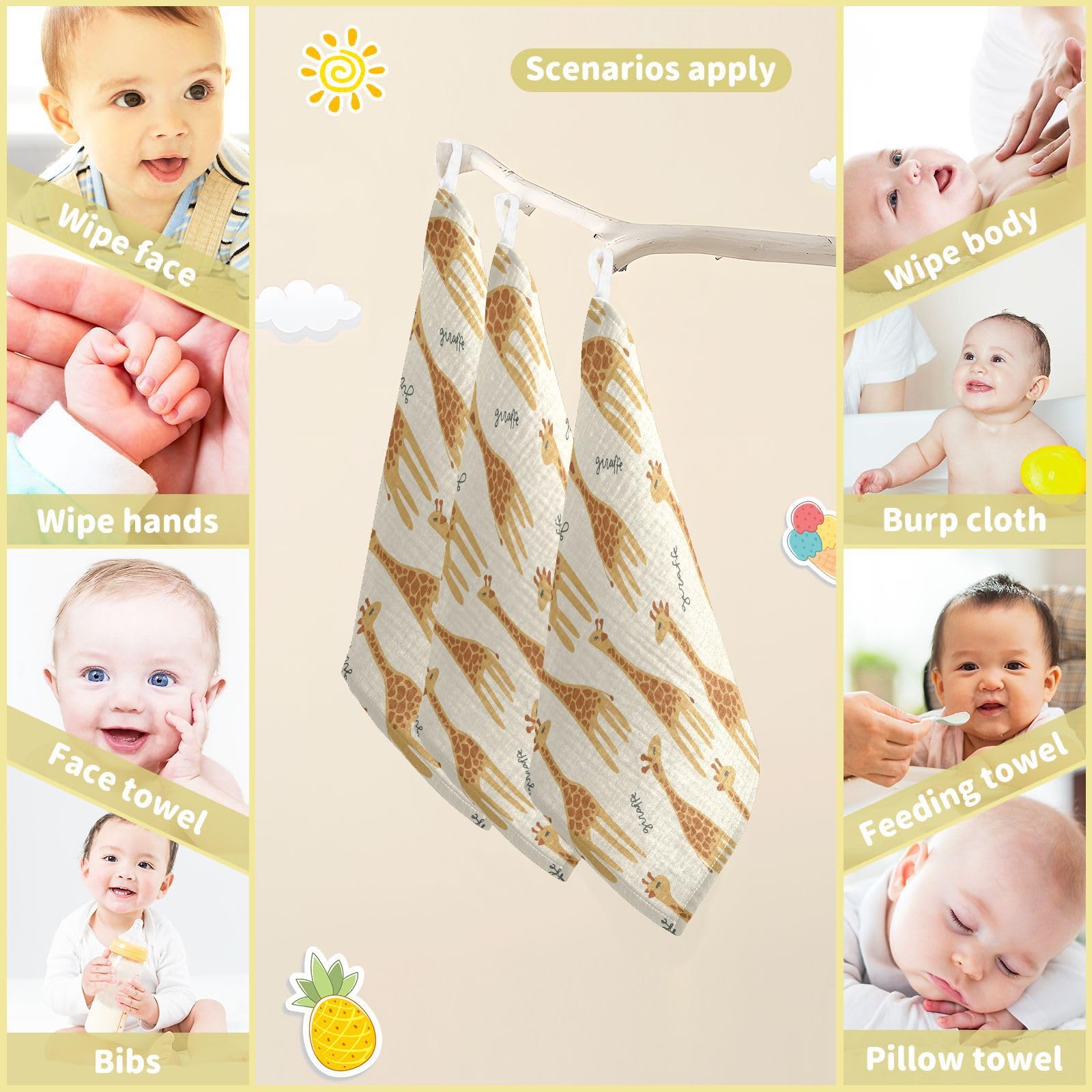 vvfelixl cotton washcloths, safari motif, durable for daily use.