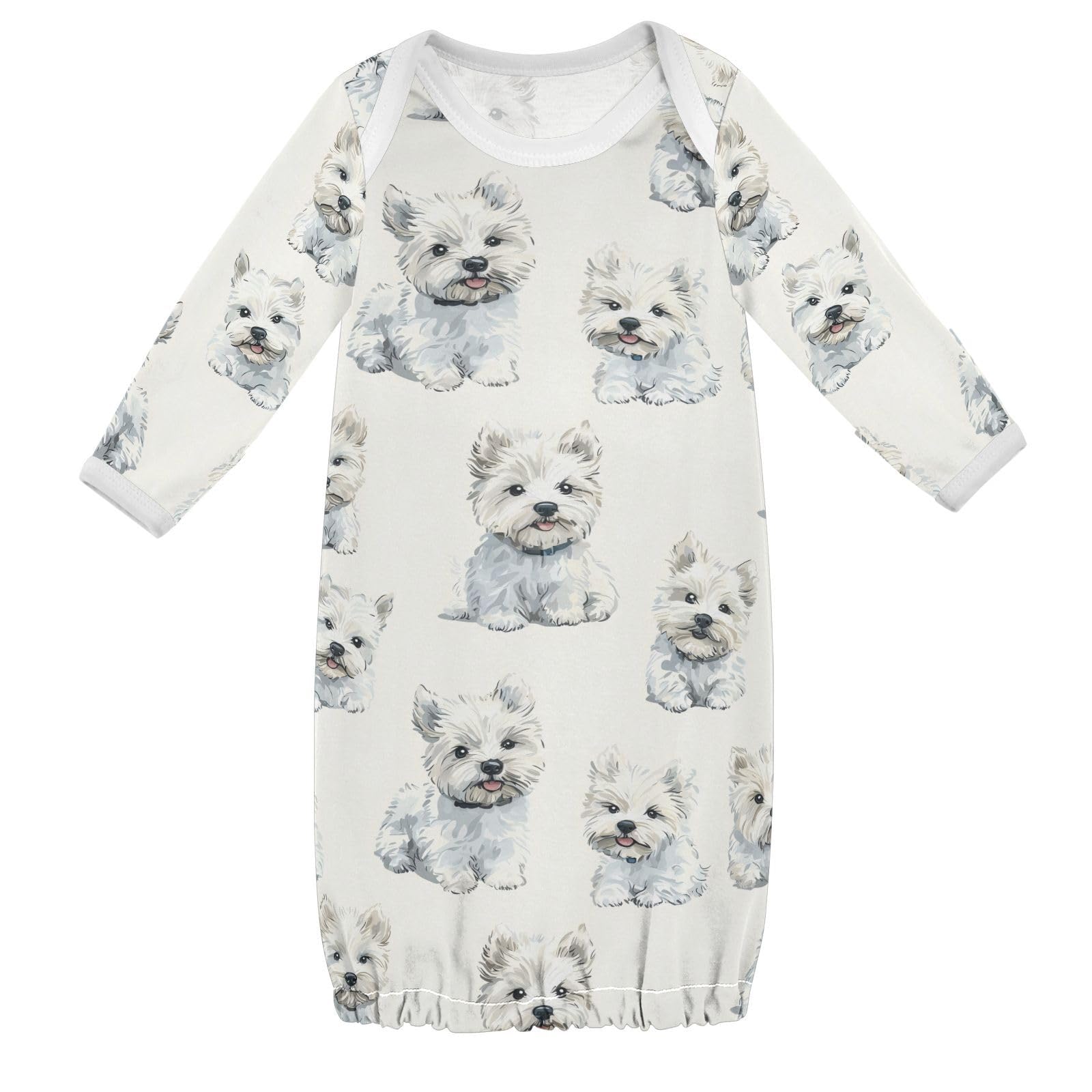vvfelixl baby sleeper gown with West Highland Terrier design, front view showing cute print