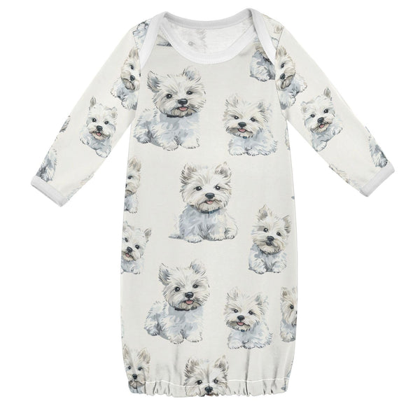vvfelixl baby sleeper gown with West Highland Terrier design, front view showing cute print