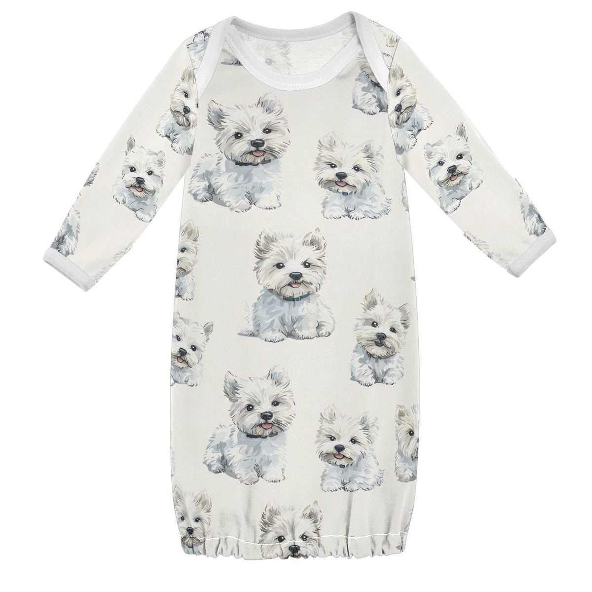 vvfelixl baby sleeper gown with West Highland Terrier design, front view showing cute print