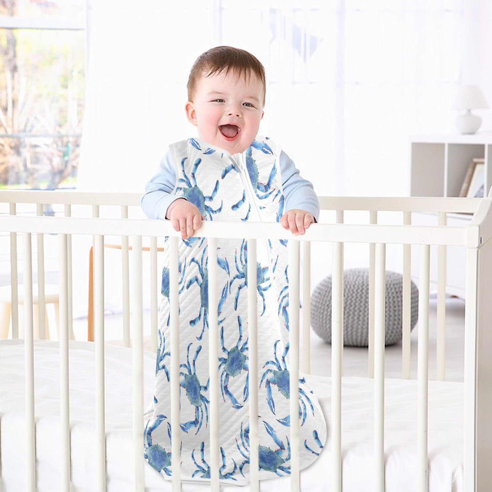 vvfelixl Blue Crabs Sleep Sack soft interior layer provides warmth
