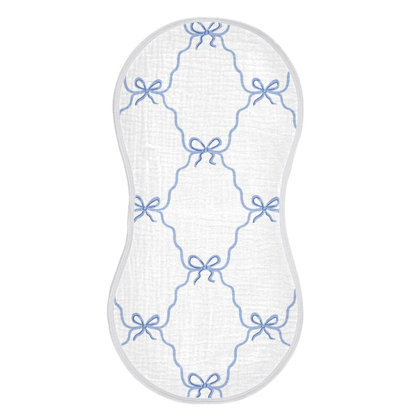 vvfelixl blue ribbon bow burp cloth front view provides secure shoulder coverage for newborns