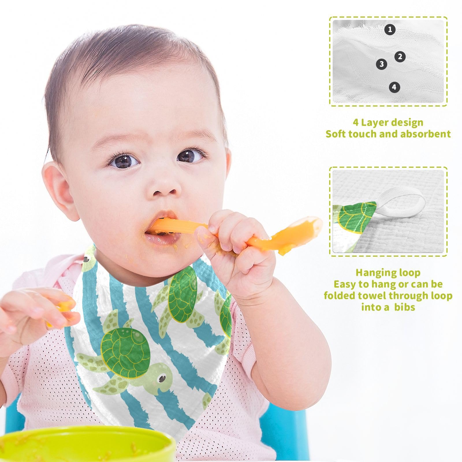 vvfelixl turtle design muslin burp cloth, breathable and durable