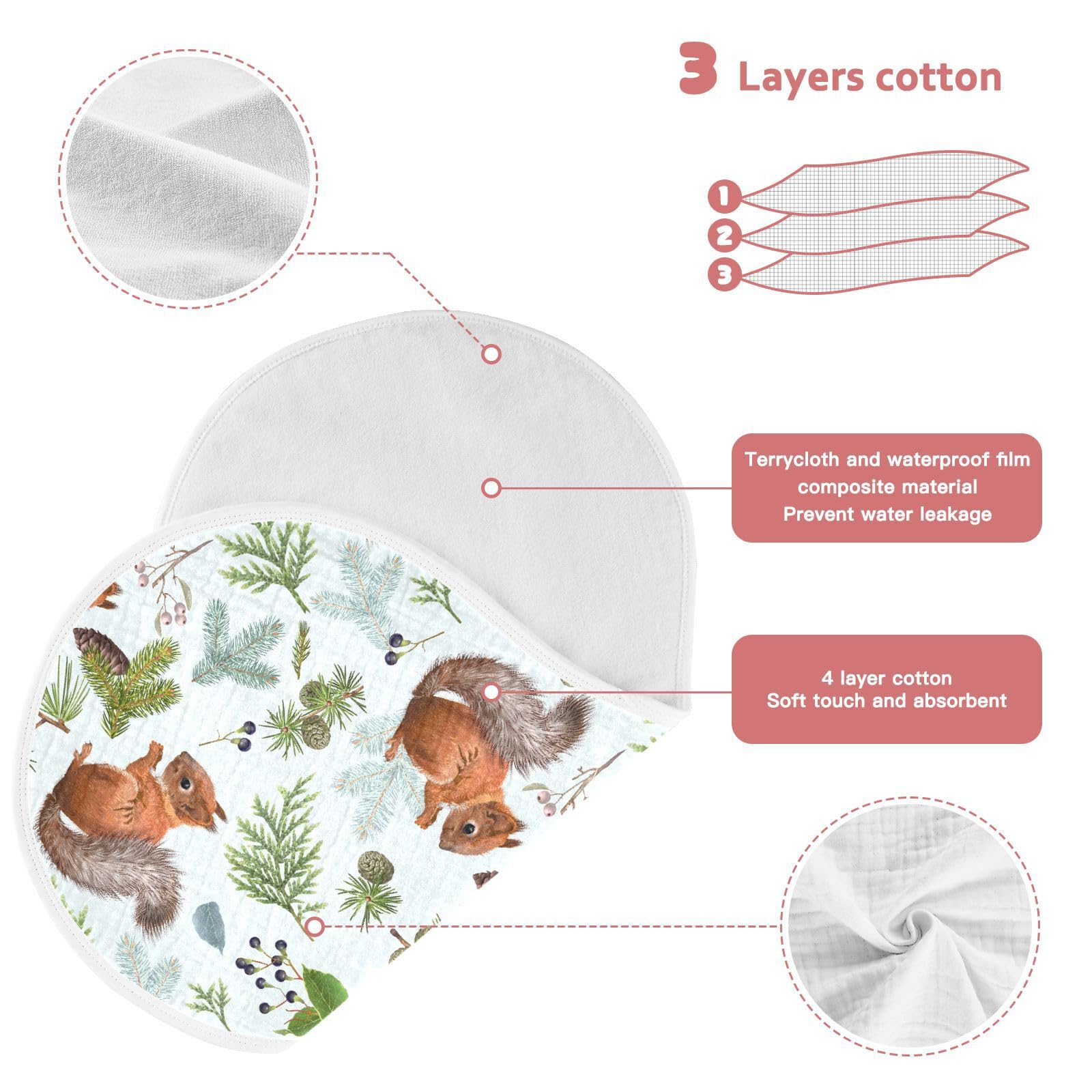 vvfelixl forest squirrels blue burp cloth highlighting 22x11 inch size for coverage