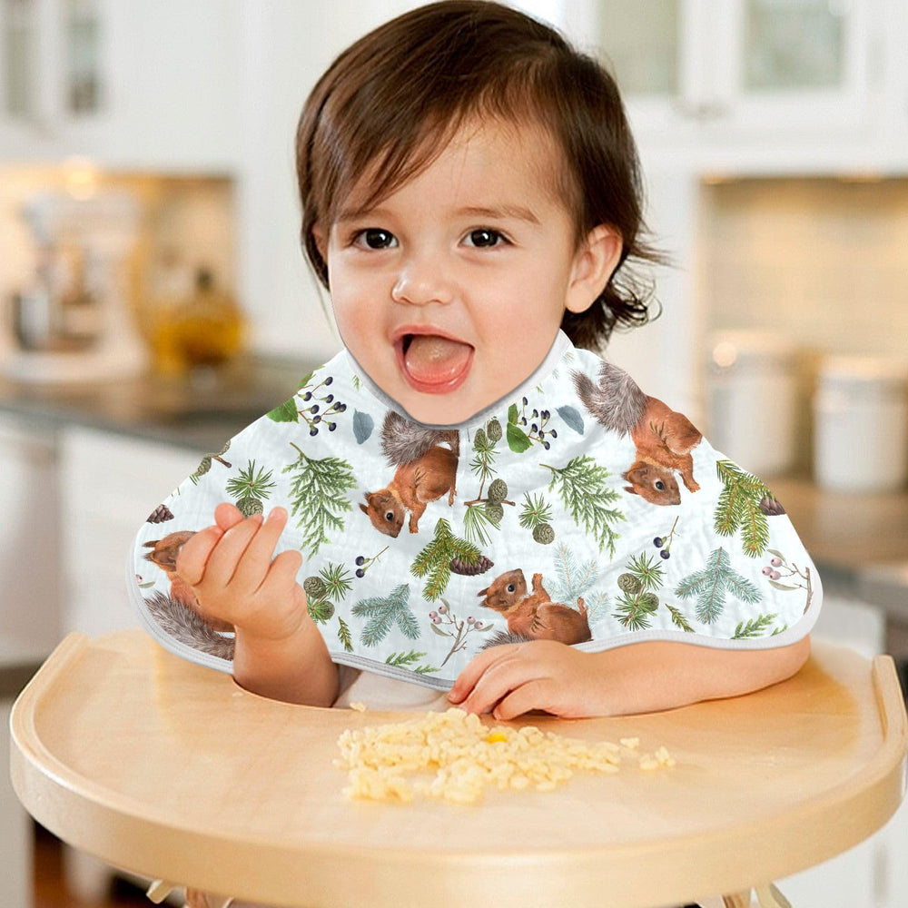 vvfelixl forest squirrels blue burp cloth being used as teething wipe