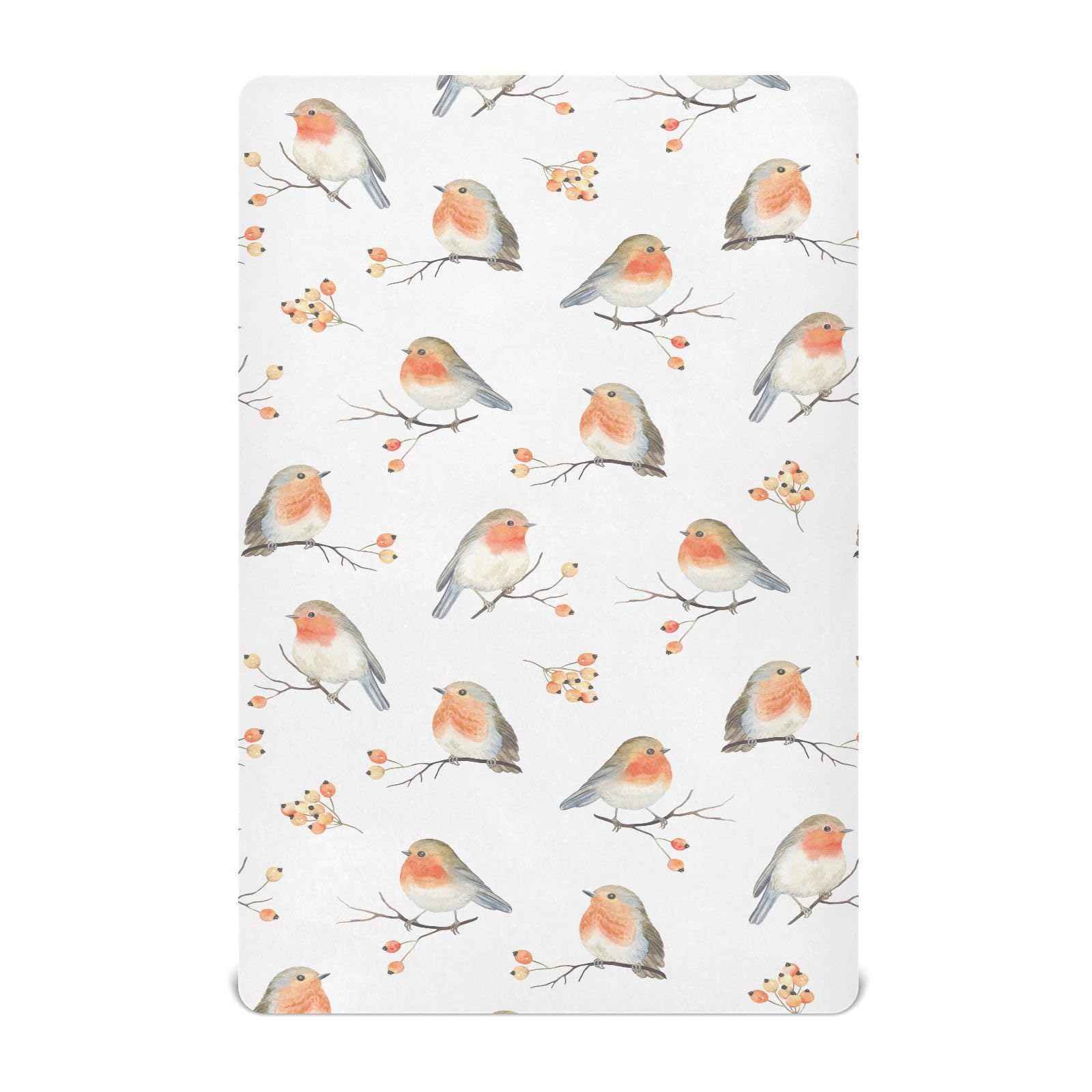vvfelixl crib sheet with robin bird pattern on white, cozy nursery vibes