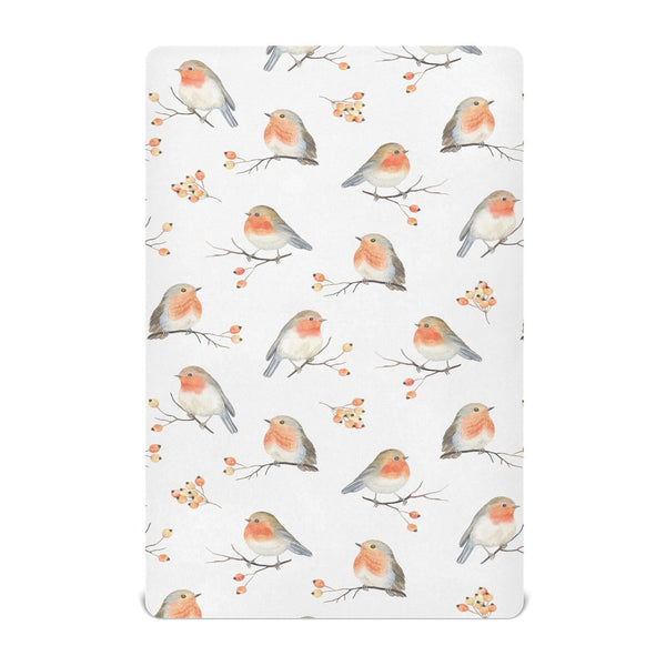 vvfelixl crib sheet with robin bird pattern on white, cozy nursery vibes