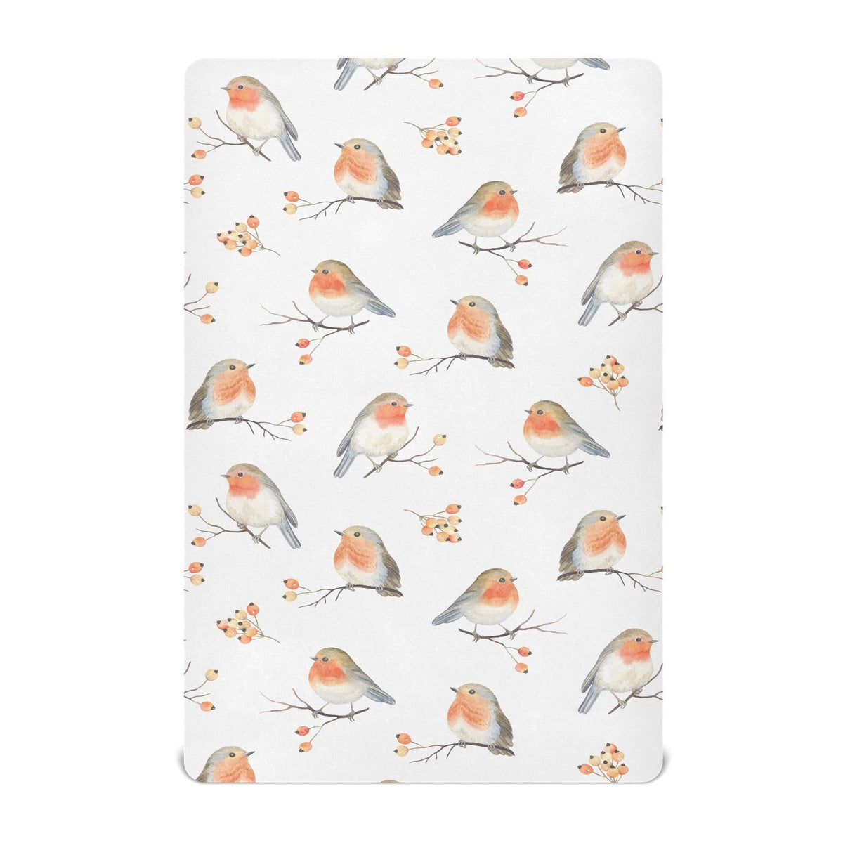 vvfelixl crib sheet with robin bird pattern on white, cozy nursery vibes