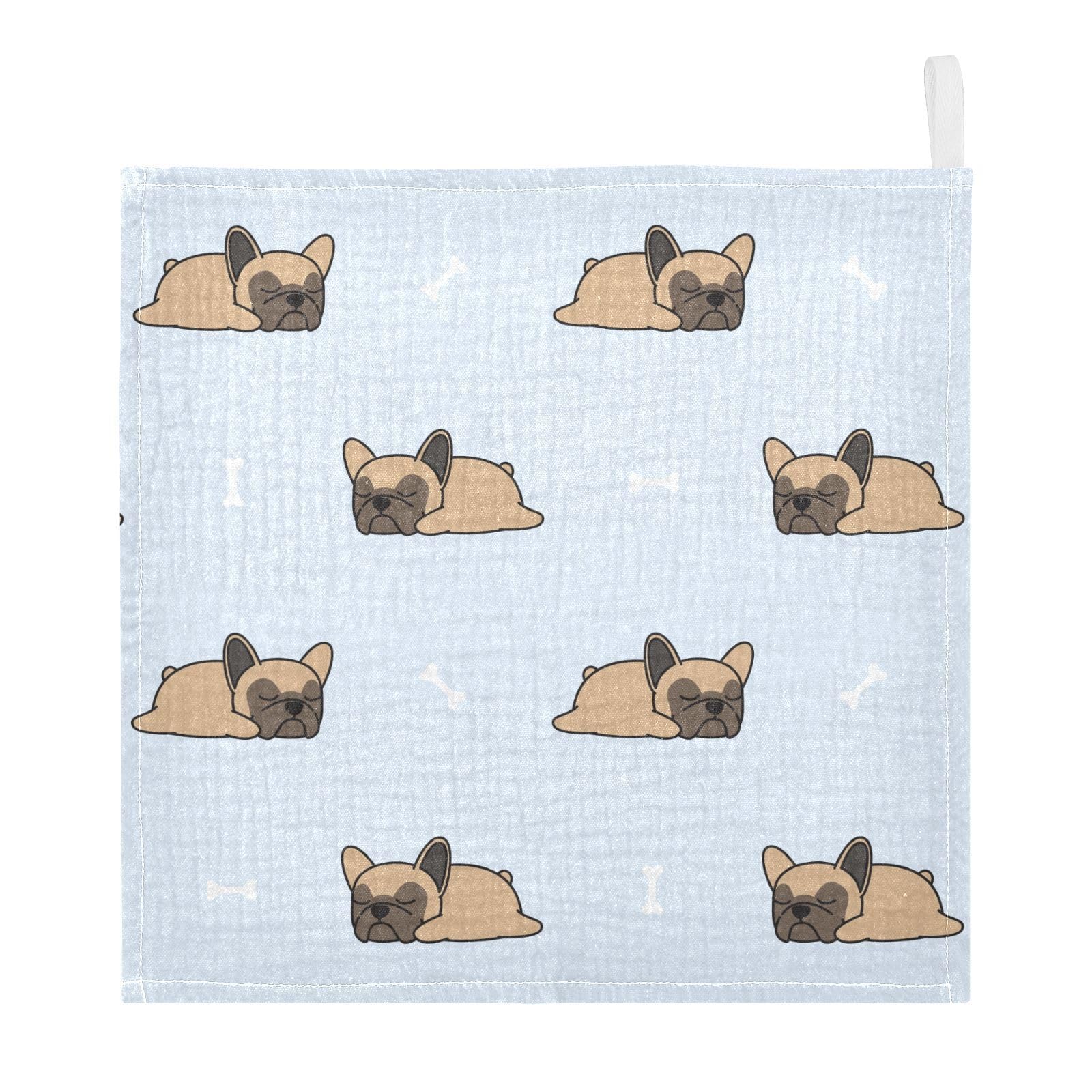 vvfelixl cute French bulldog sleeping baby burp cloth on changing table, soft and absorbent.