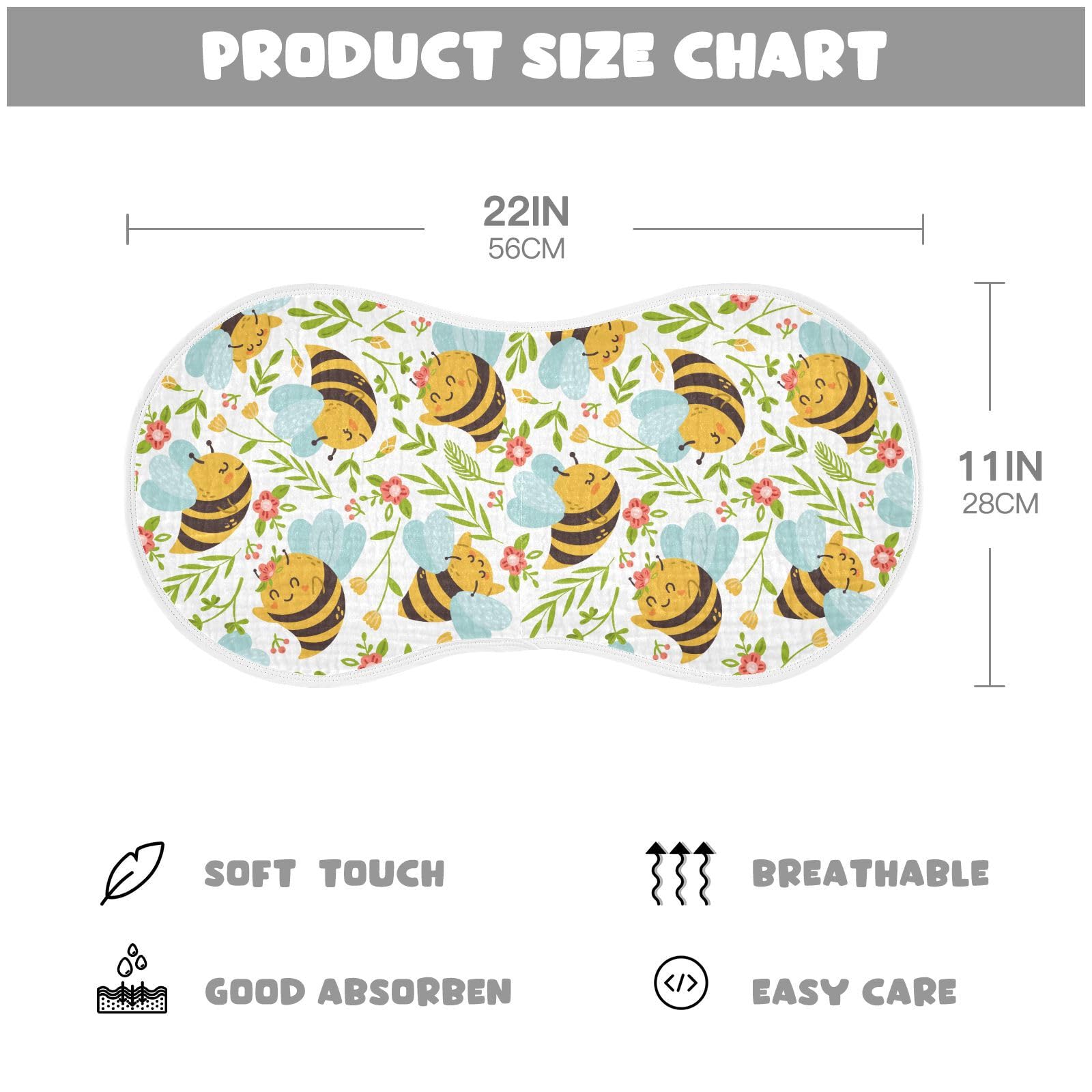 vvfelixl Bumble Bee pattern burp cloth offers gentle drool protection