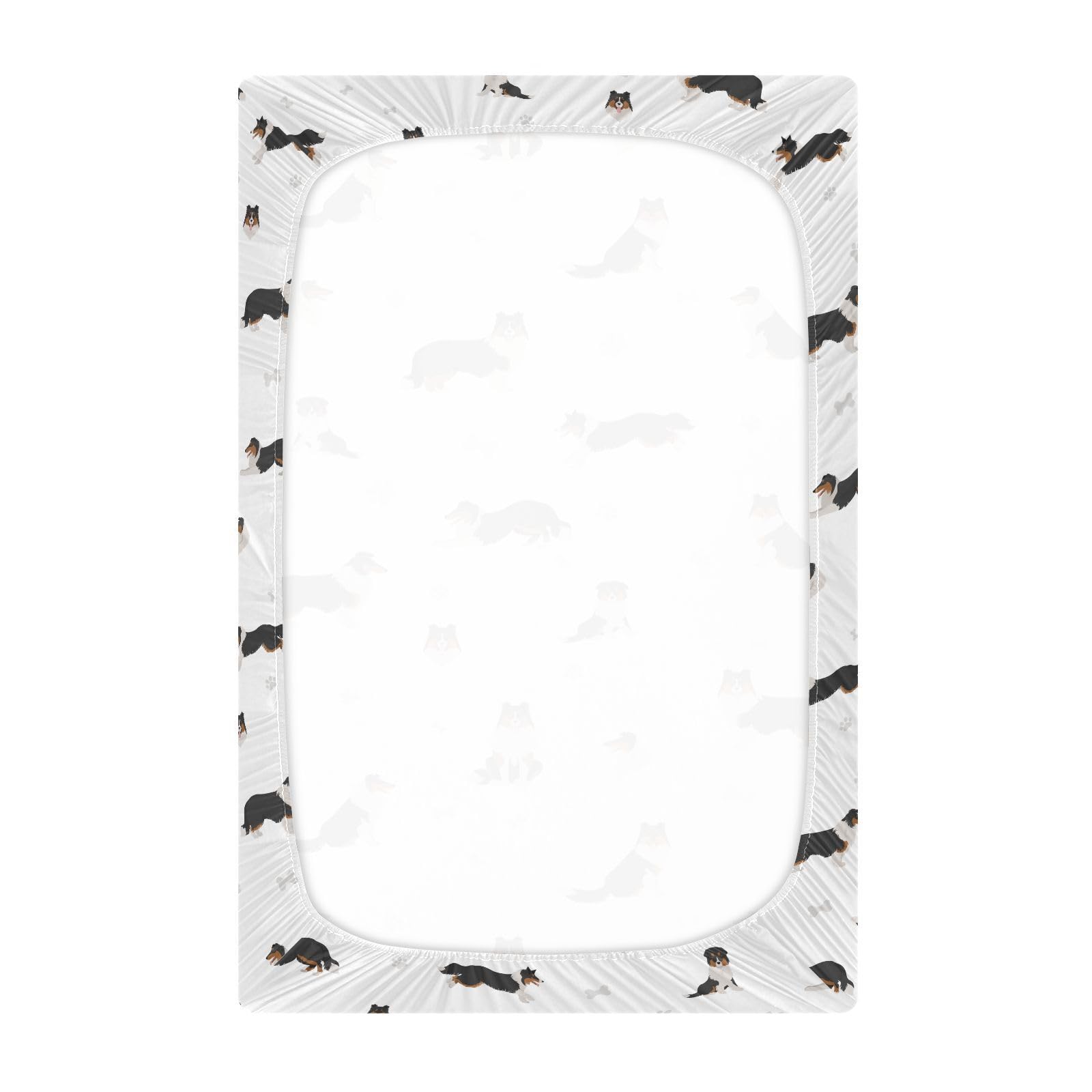 vvfelixl Rough Collie mini crib sheet colorful pattern—bright nursery decor