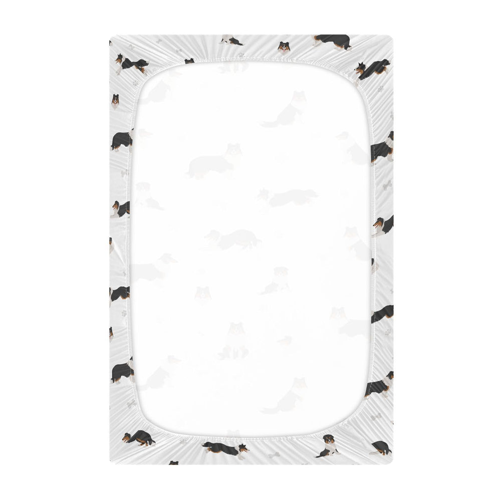 vvfelixl Rough Collie mini crib sheet colorful pattern—bright nursery decor