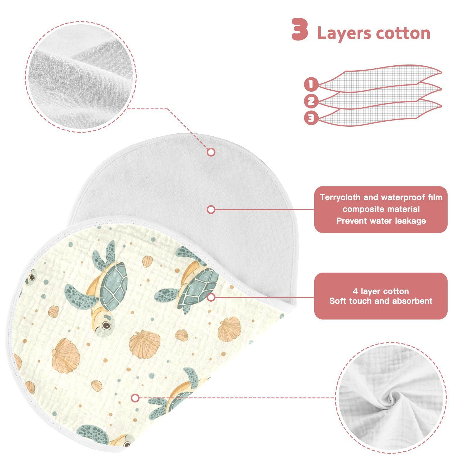 vvfelixl sea turtle burp cloth features four-layer protection for staying dry