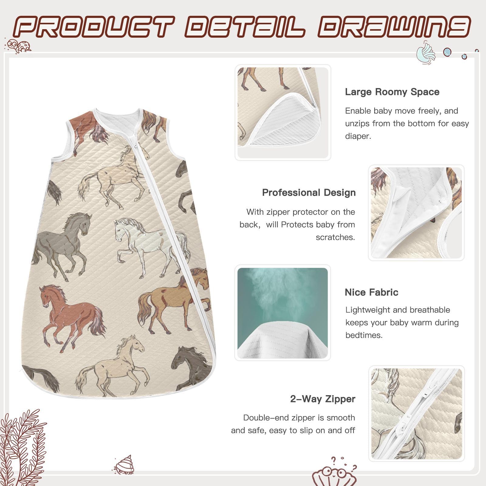 vvfelixl Walking Horse sleeping bag bottom zipper allows quick diaper changes without fully undressing.