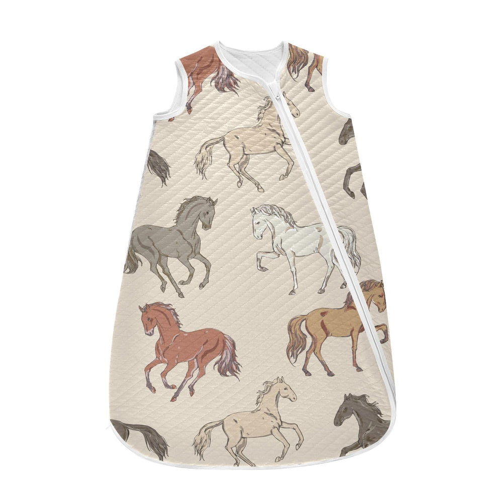 vvfelixl Walking Horse sleeping bag fabric texture shows soft, breathable cotton for gentle baby comfort.