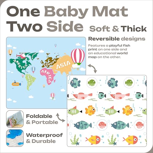 V VIKWORLD fish-design mat adds bright visuals for tummy time and learning