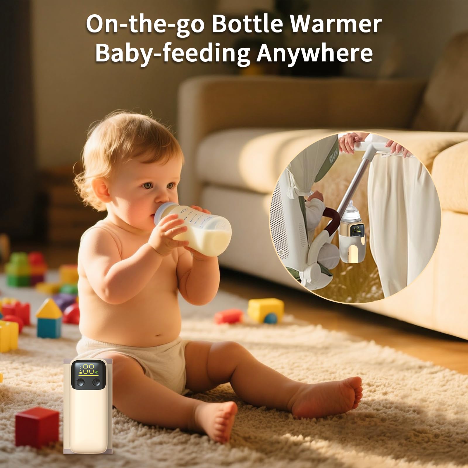 VVU&CCO bottle warmer powered by an 8000mAh battery for travel-friendly warmth.