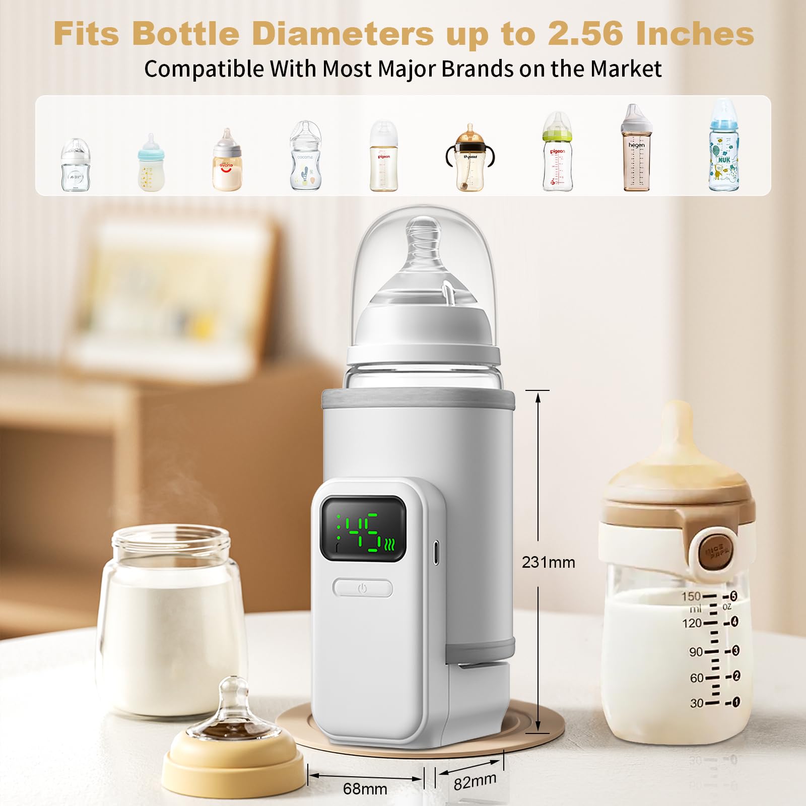 VVU&CCO Portable Bottle Warmer includes battery pack for wireless heating.