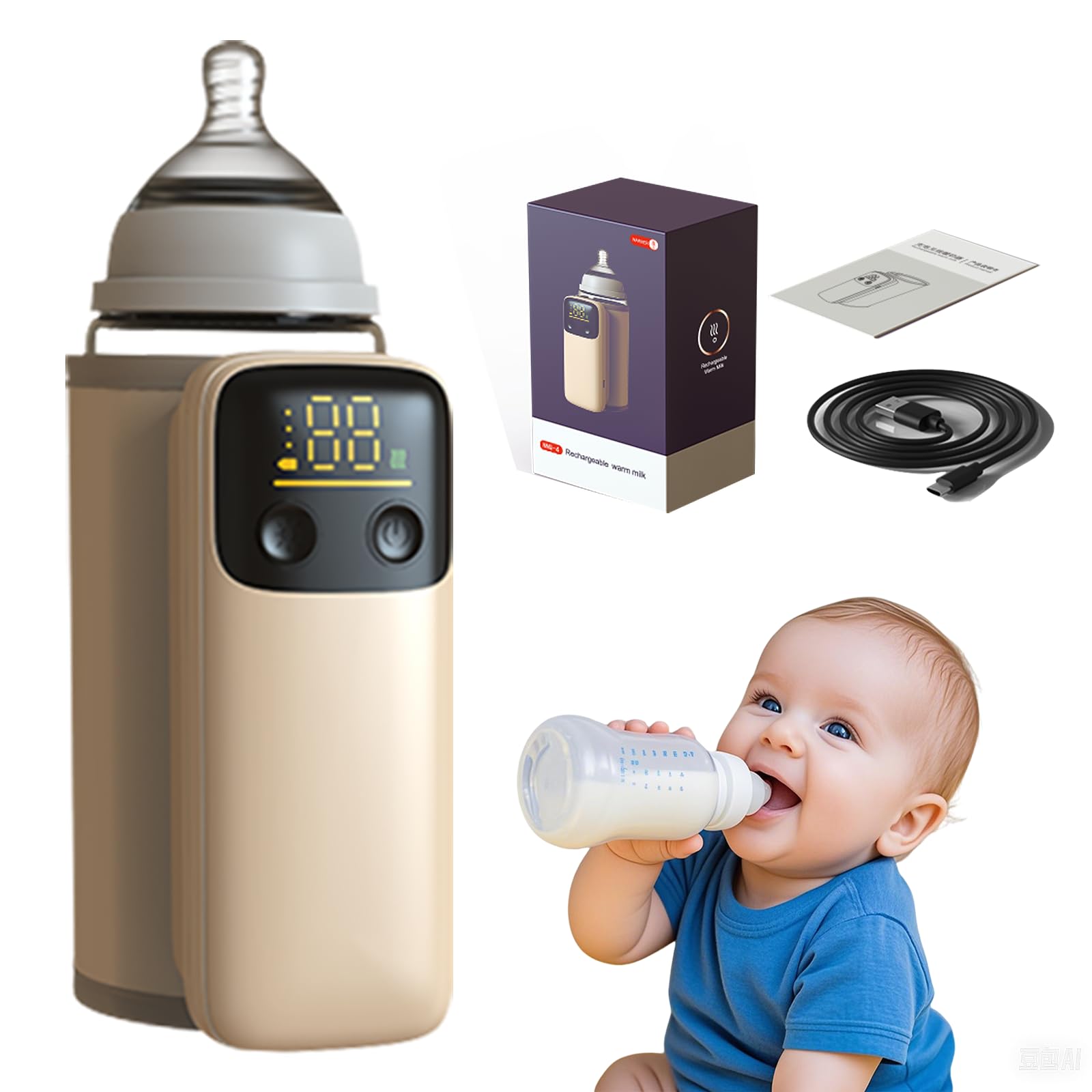VVU&CCO portable bottle warmer with LCD display for precise temperature control on the go.