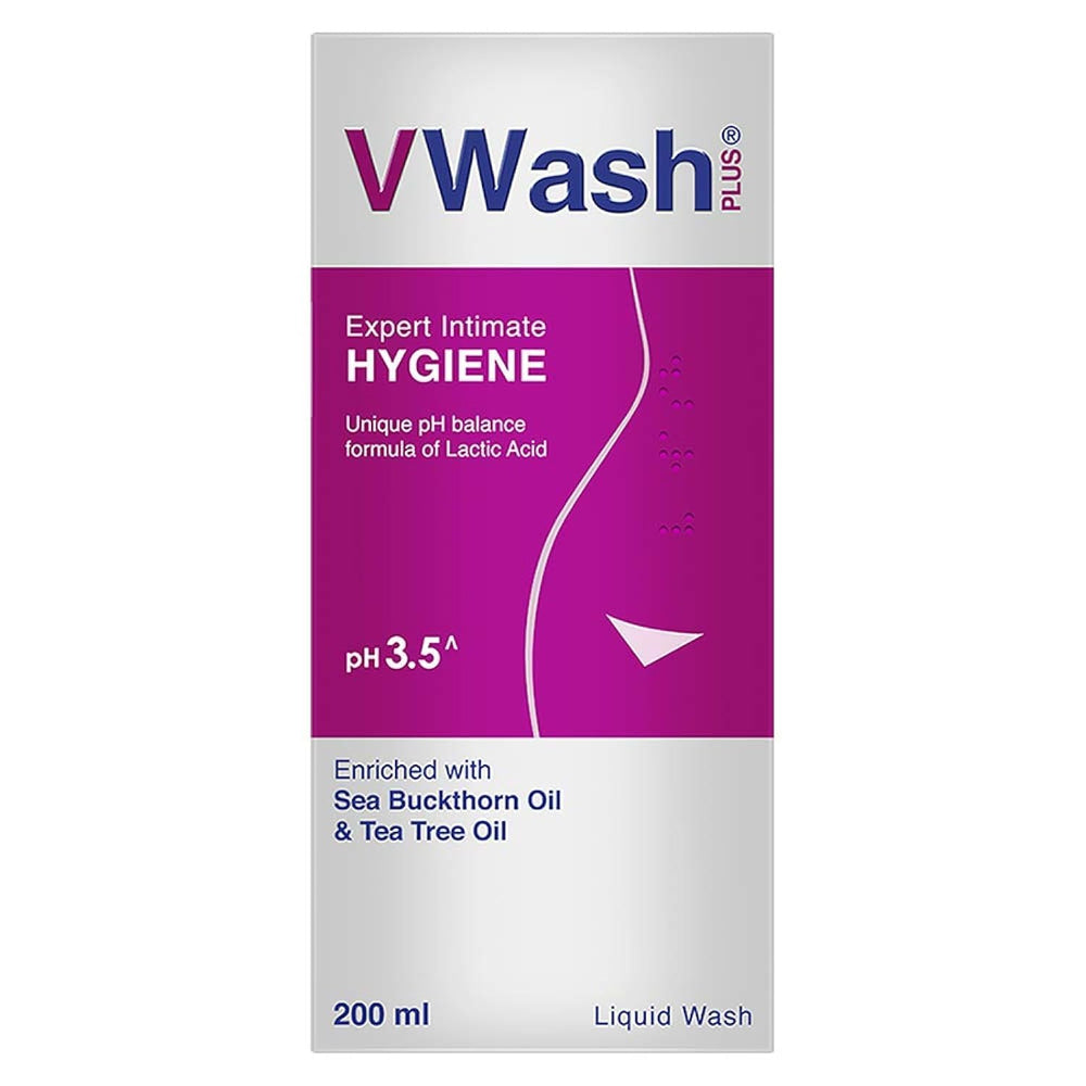 VWash intimate wash bottle front shows clean design and daily freshness.