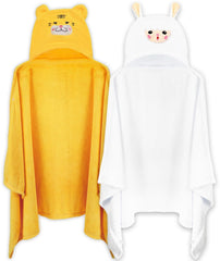 Vyndicca hooded towel with animal hood in yellow and white for playful bath time