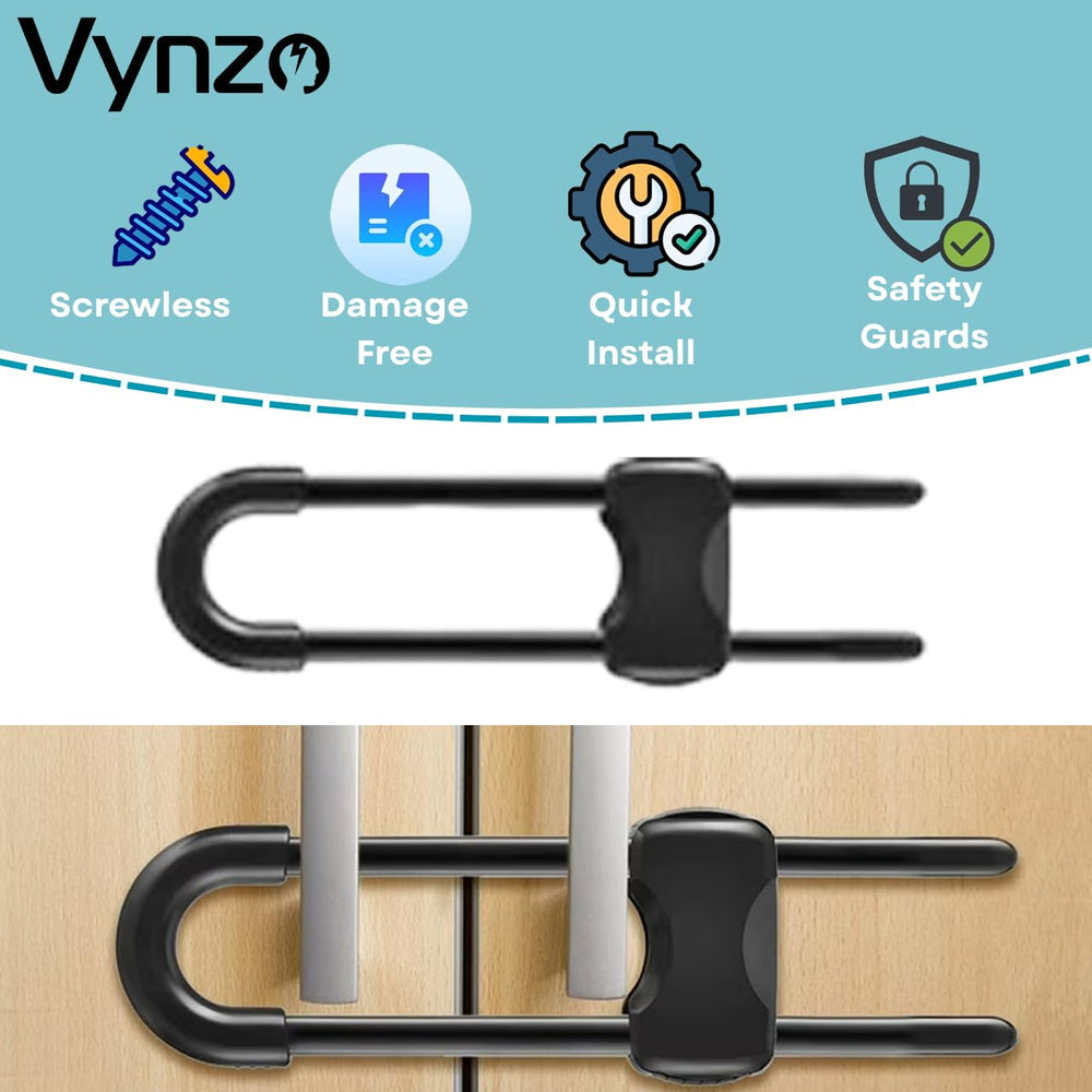 VYNZO black pack of six cabinet locks for cohesive safety.