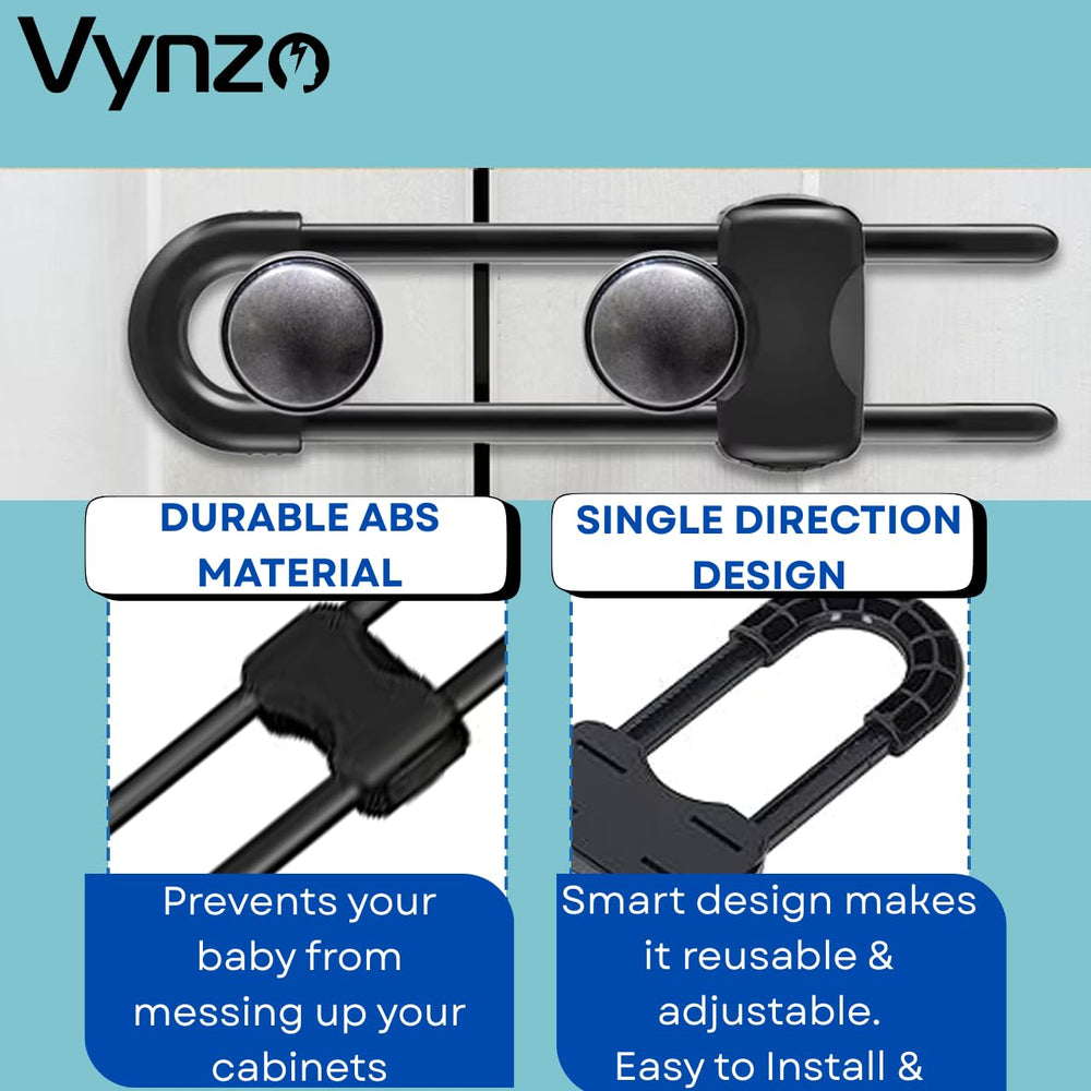 VYNZO soft-edged locks protect little hands during exploration.