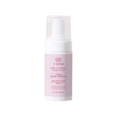 VZone Daily Feminine Foam Wash bottle emphasizes hyaluronic acid hydration for intimate skin.