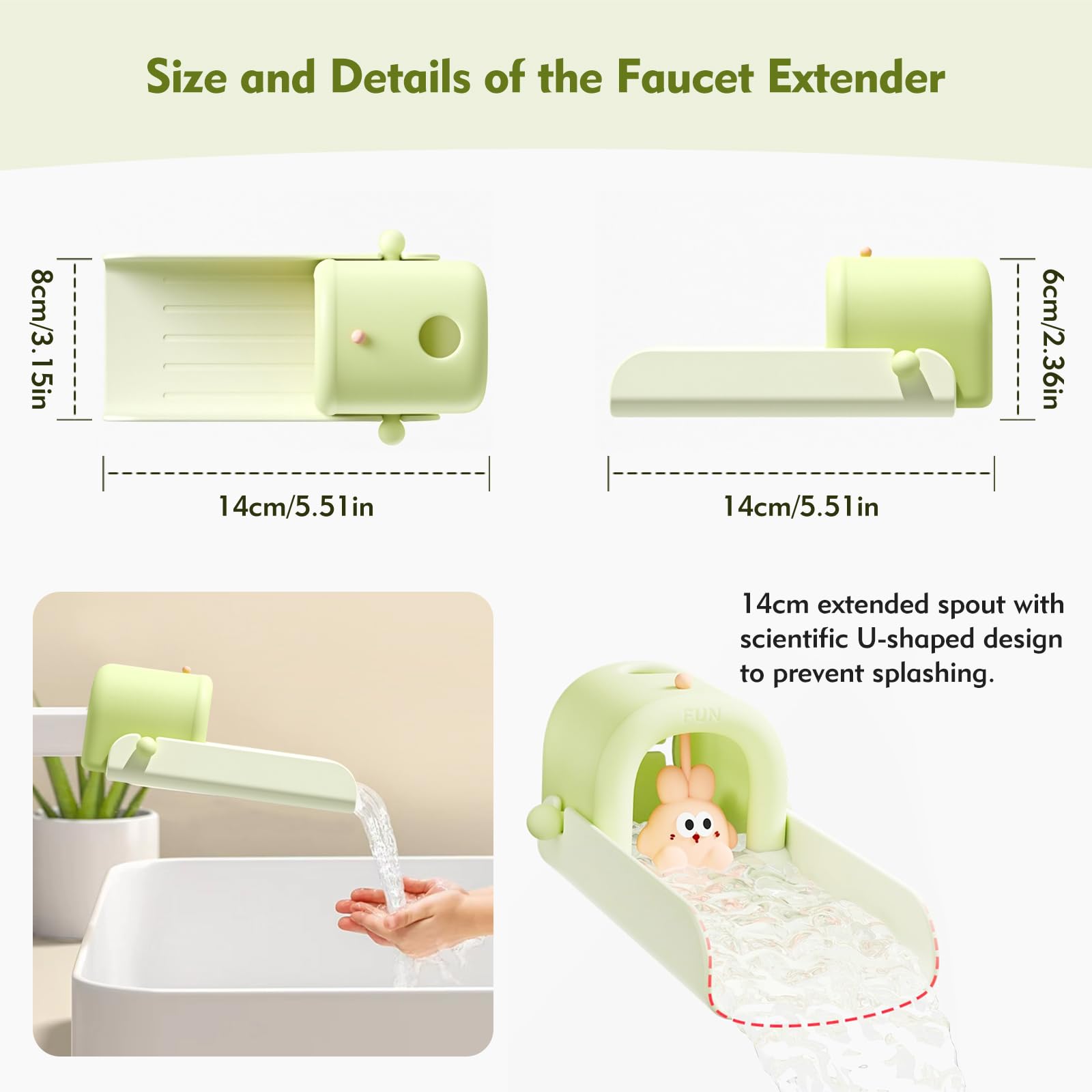 VZVOO anti-splash U-shaped design directs water downward to keep clothes and counters dry