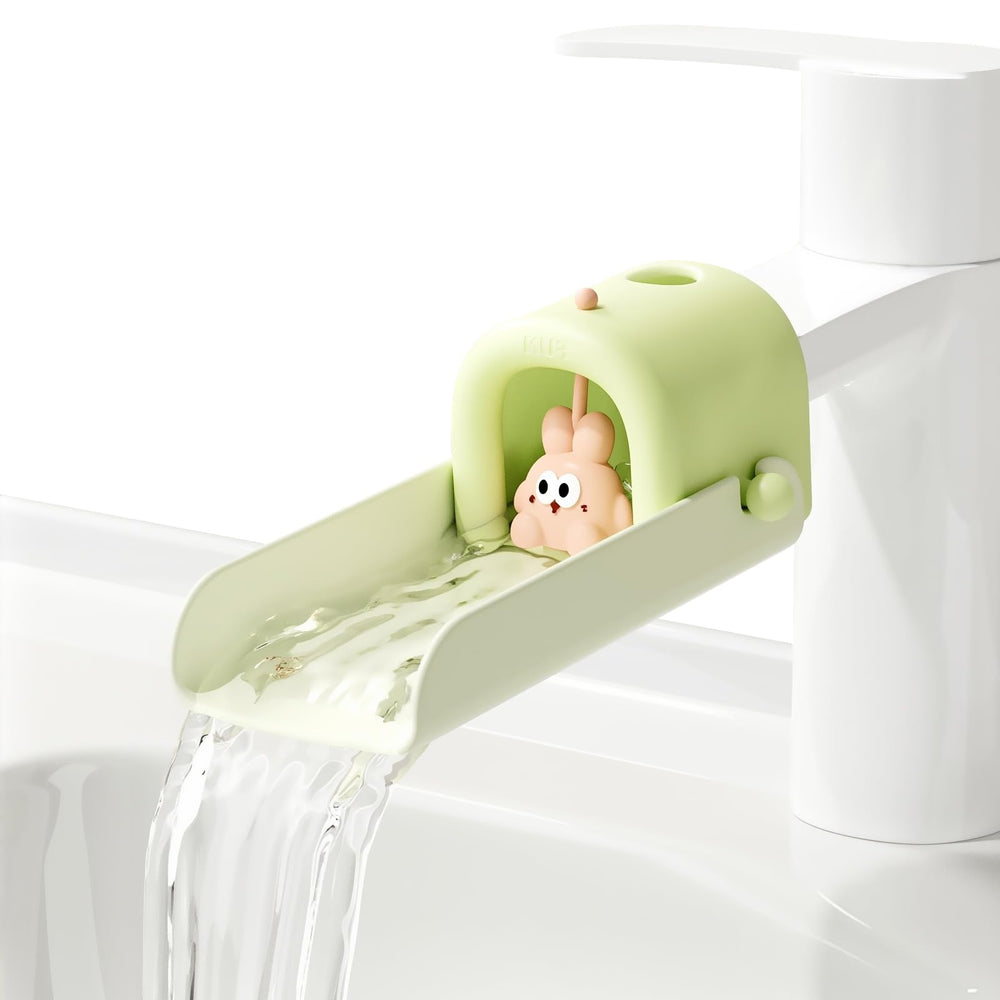 VZVOO rabbit faucet extender in green sink supports independent handwashing