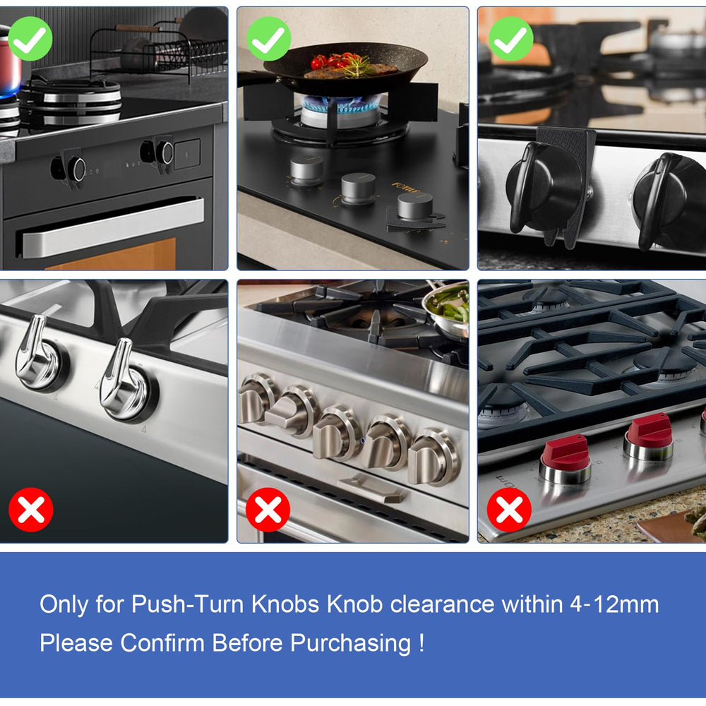 All stove knobs secured by VZZNN locks on a stove