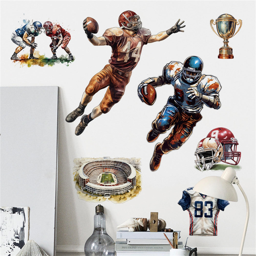 WAFT YEARN wall decal bedroom scene with football theme and cheerful vibe