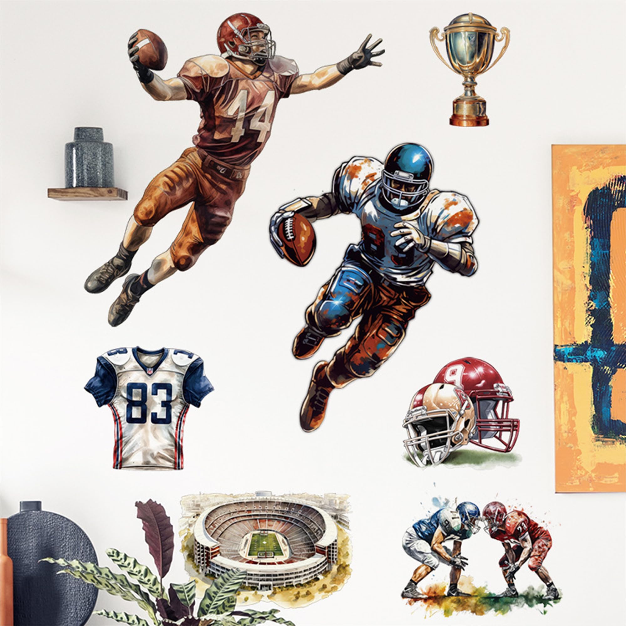 WAFT YEARN football player wall decal close-up shows vibrant colors and durable vinyl