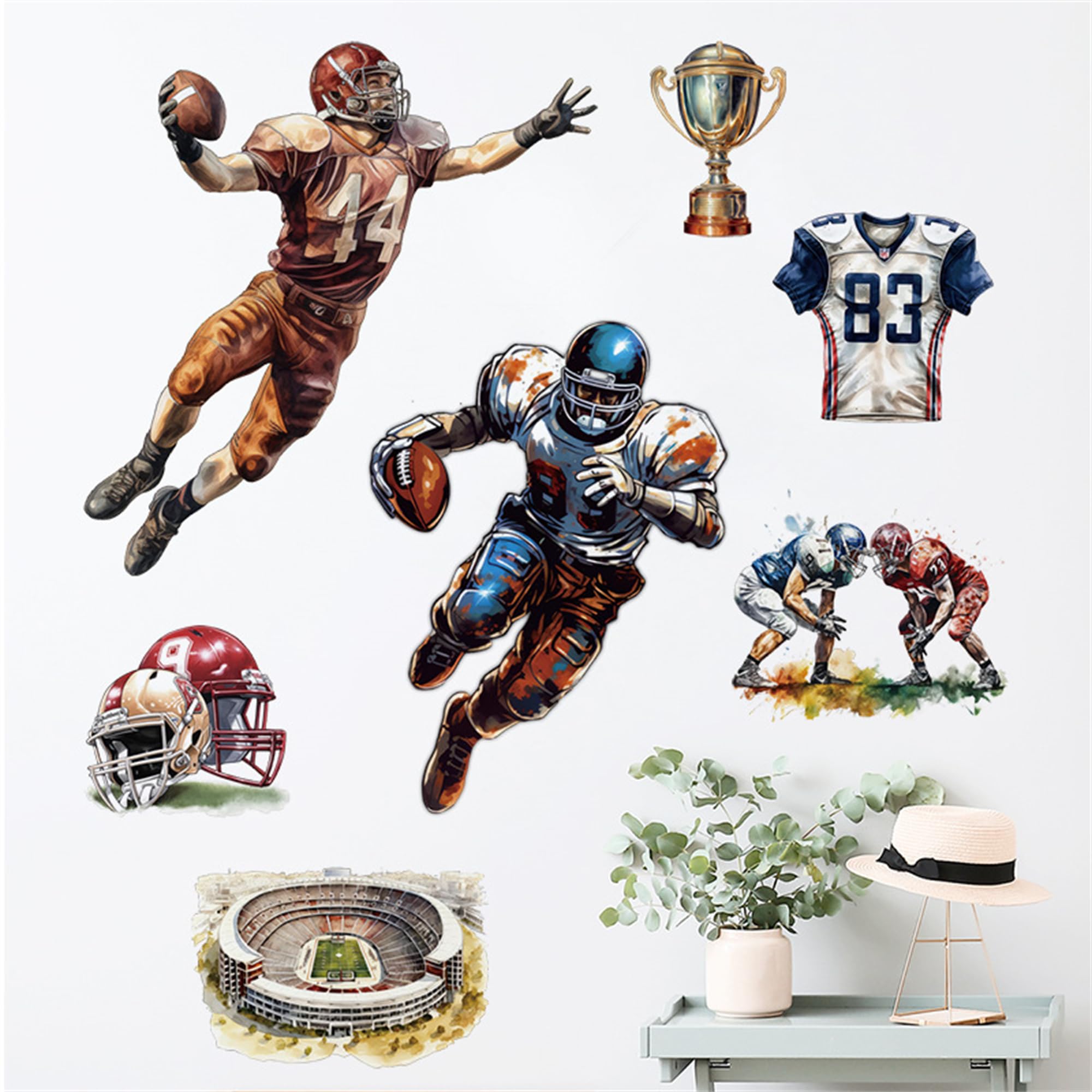 WAFT YEARN playroom wall decal enhances space with kid-friendly football artwork
