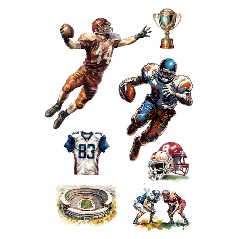 WAFT YEARN living room mural featuring football player adds colorful focal point