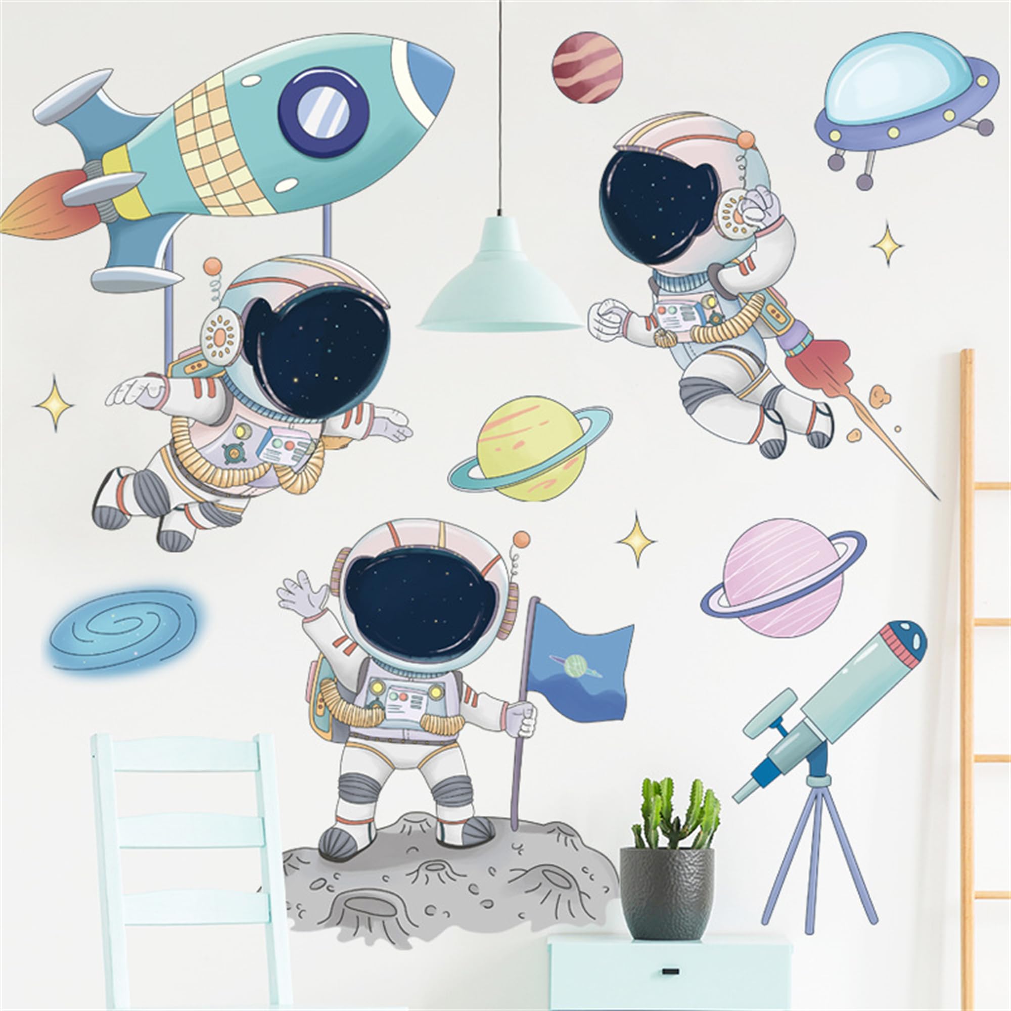 WAFT YEARN moon and stars decal creates immersive space themes in playrooms