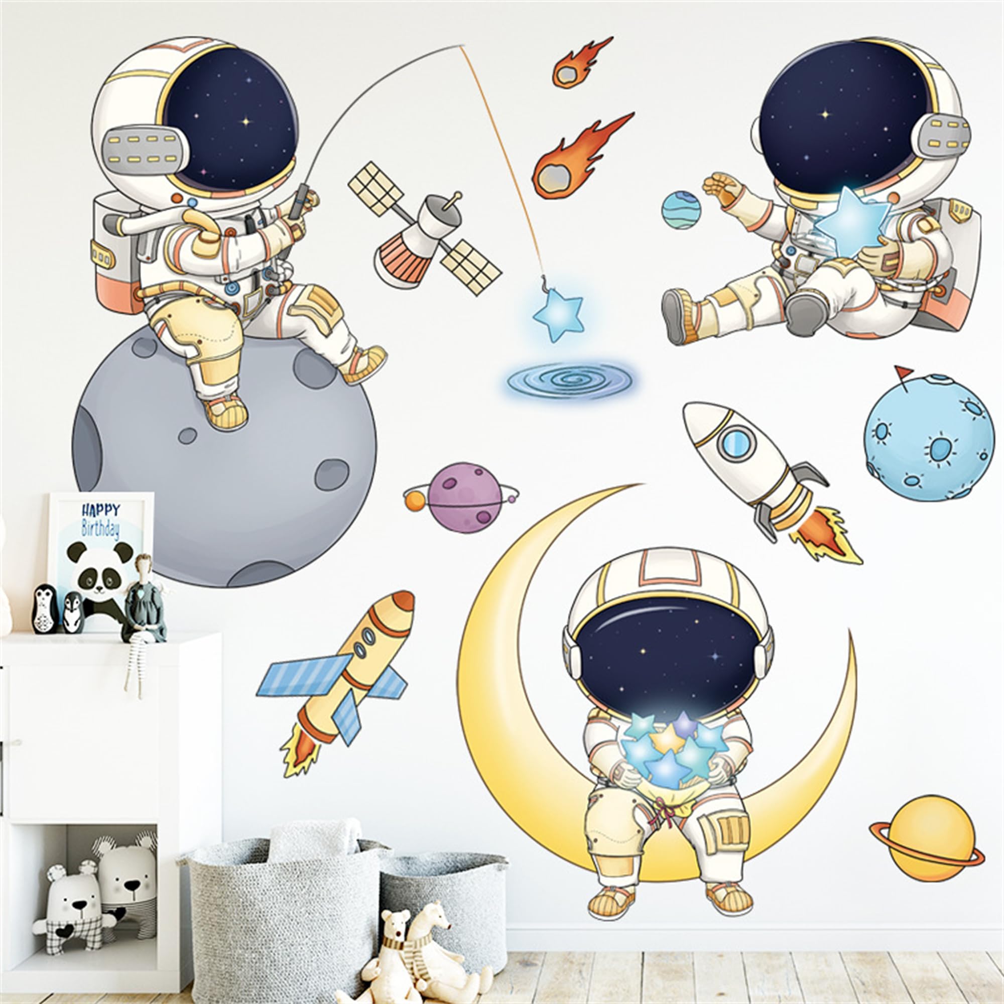 WAFT YEARN space ship decal brings vibrant color to kids' bedrooms.