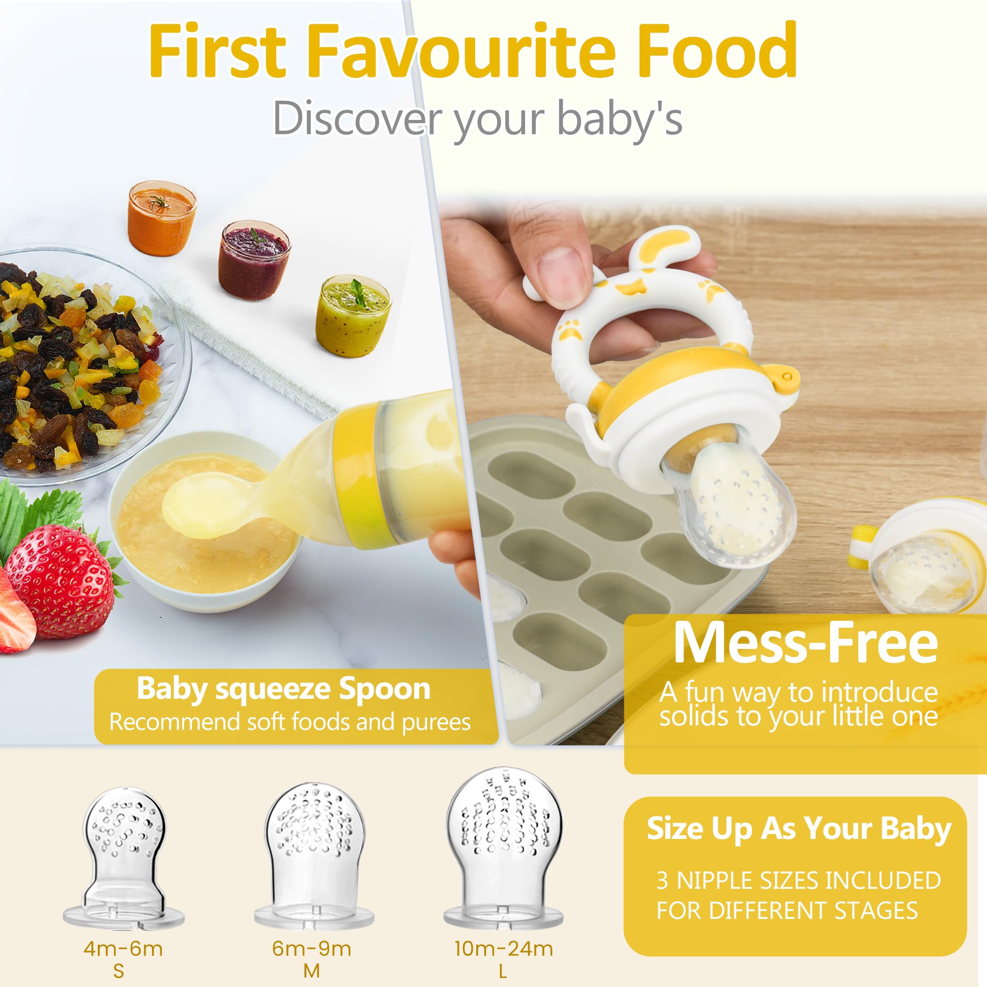 WAJIAYON baby feeder silicone spoon enables easy one-handed feeding.