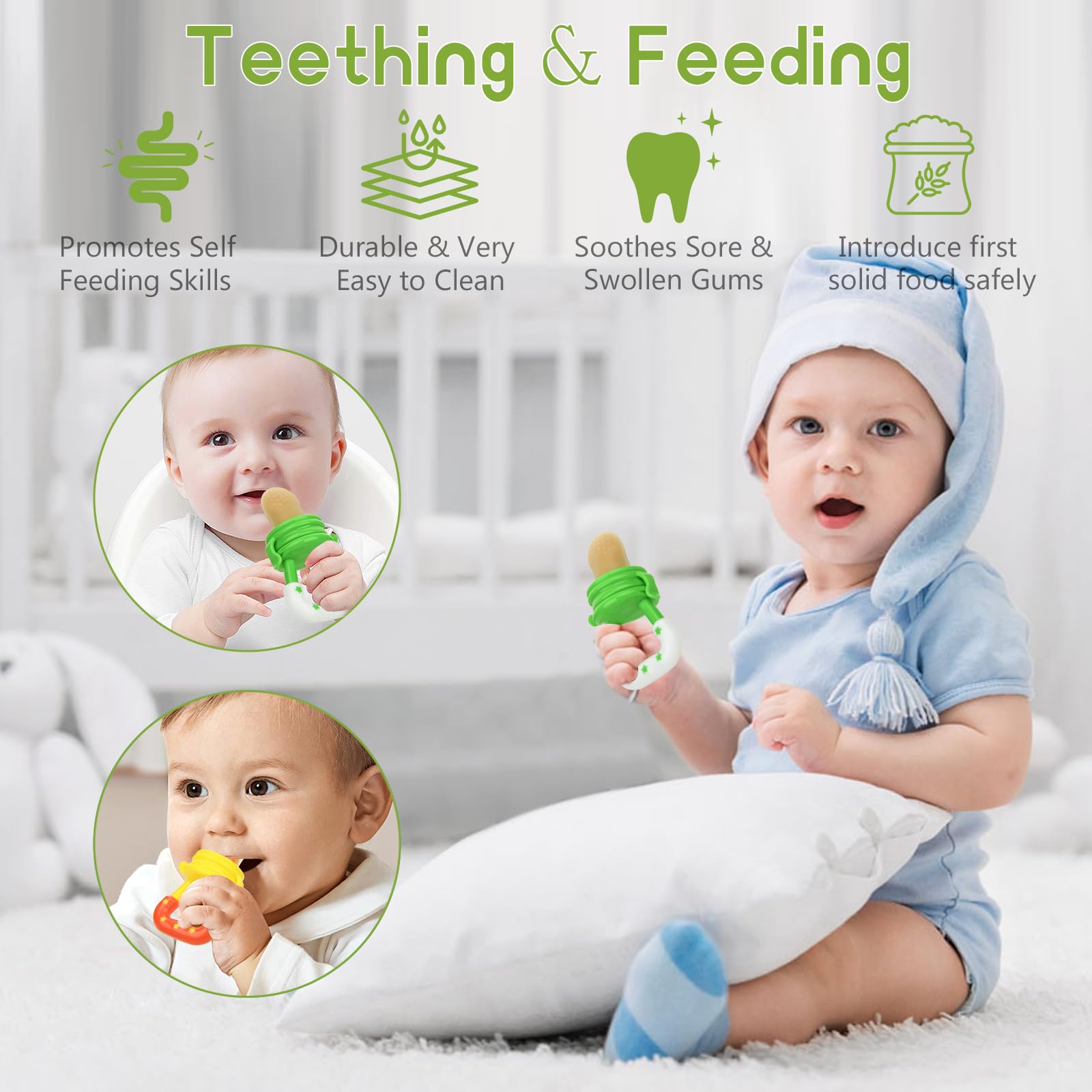 WAJIAYON fruit feeder set includes small, medium, and large sacs for growth.