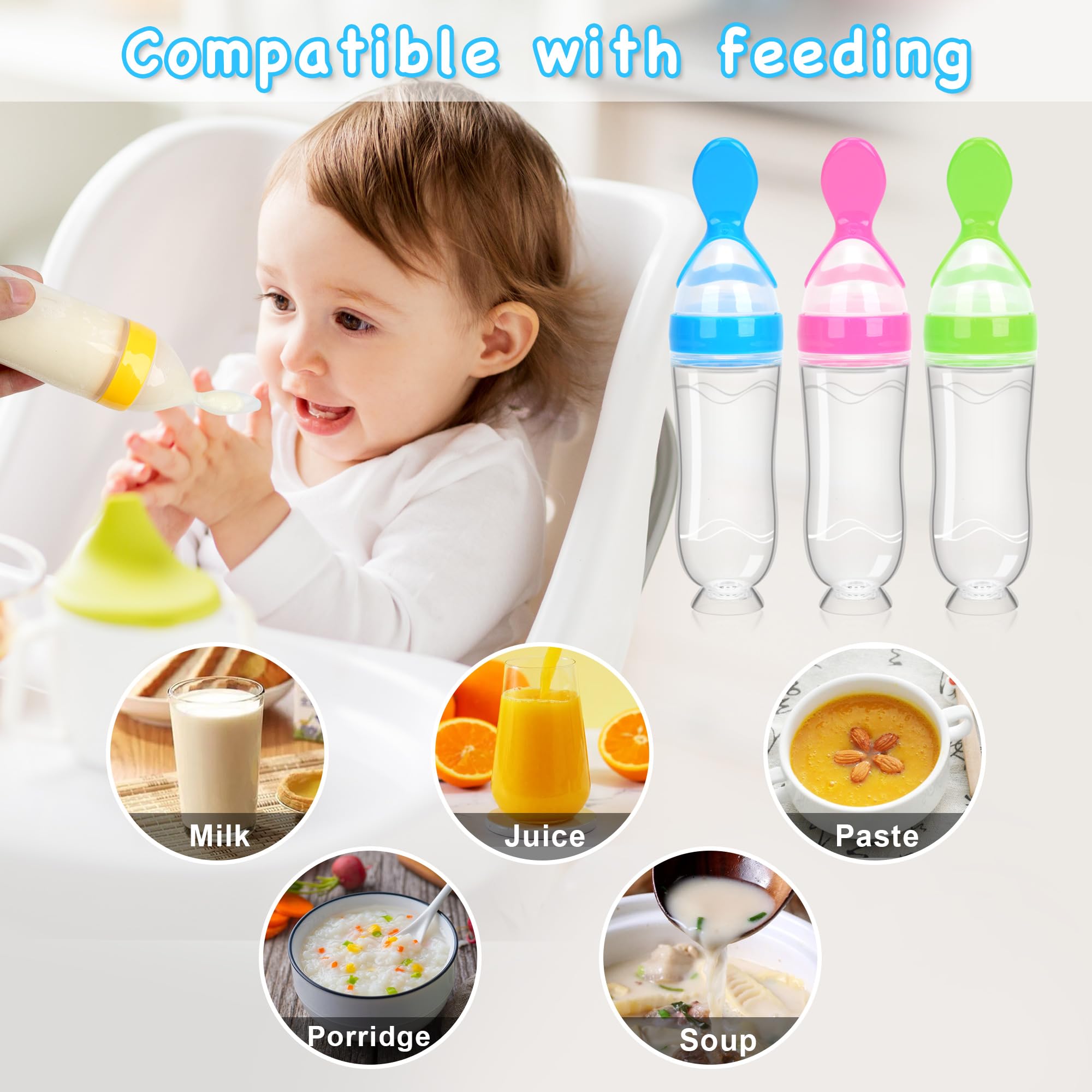 WAJIAYON silicone spoon feeder, soft silicone tips soothe babies during self-feeding.