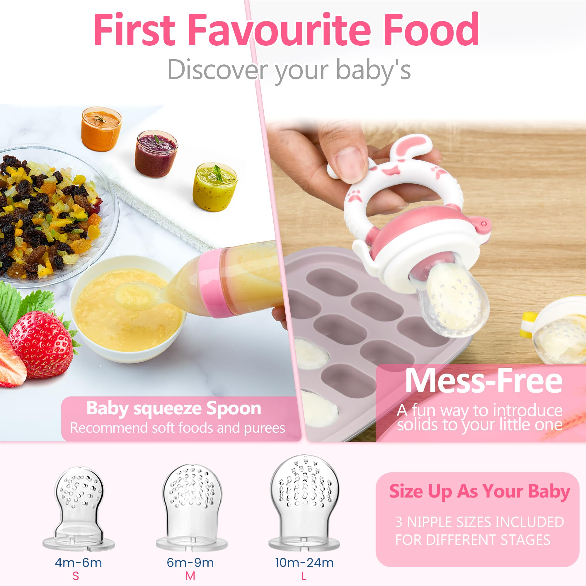 WAJIAYON squeezable 3oz feeding spoon for measured one-handed feeding.