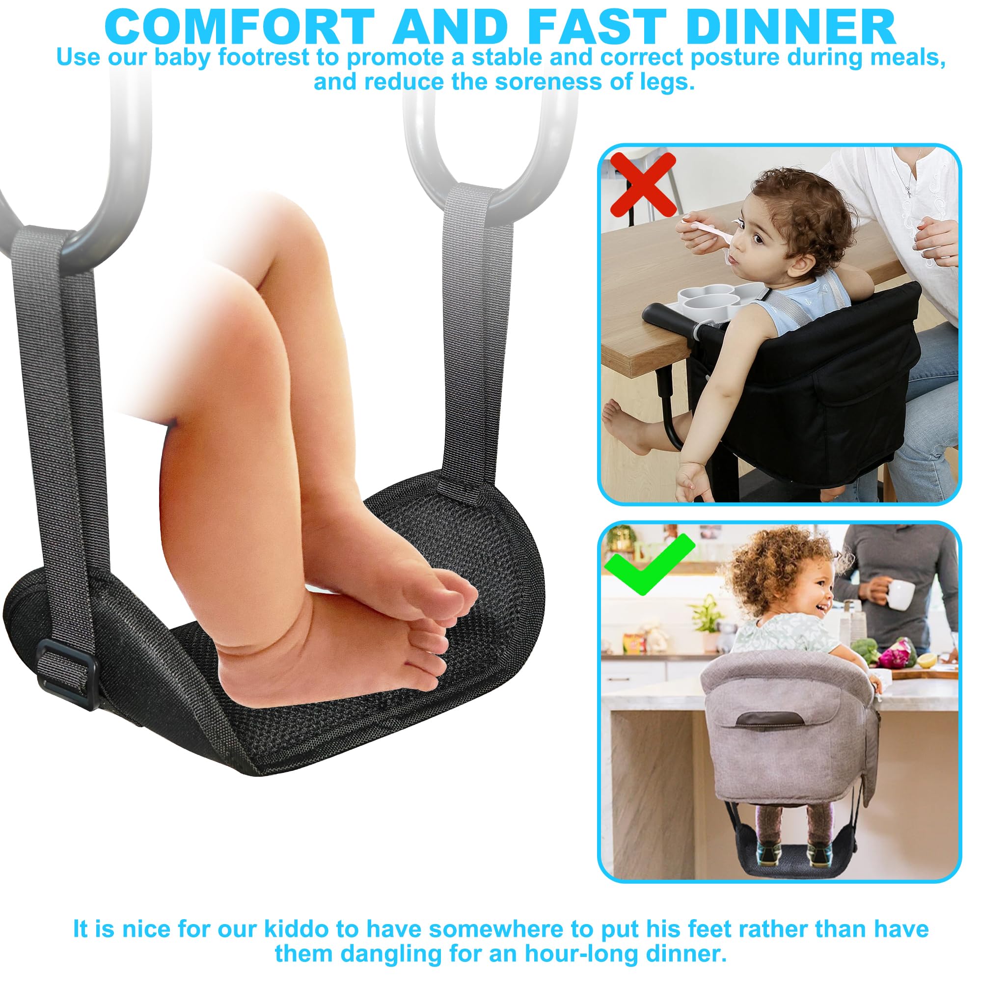 WaiNynyda clip-on footrest with adjustable distance fits growing toddlers