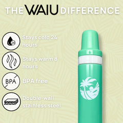 Waiu insulated stainless steel body preserves temperature for longer outings.