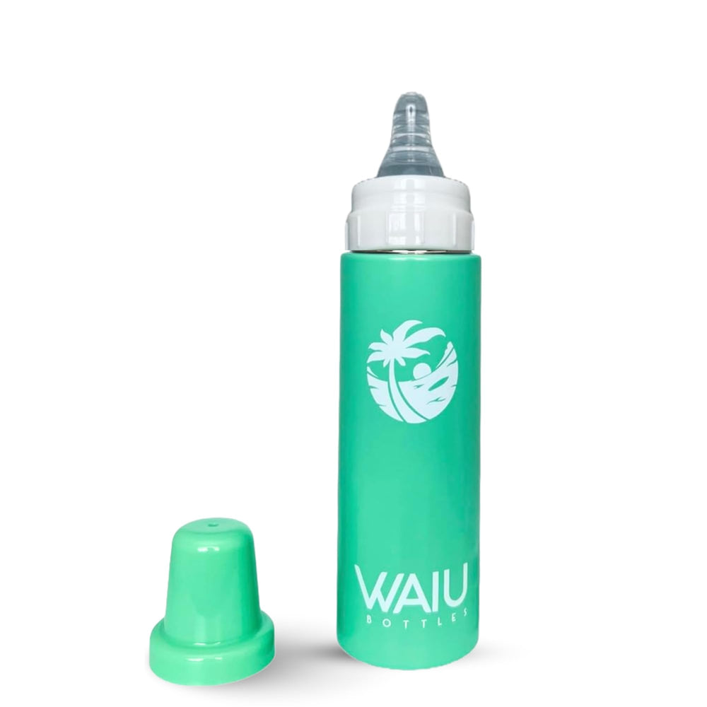 Waiu Bottles vented nipple for smoother feeding.