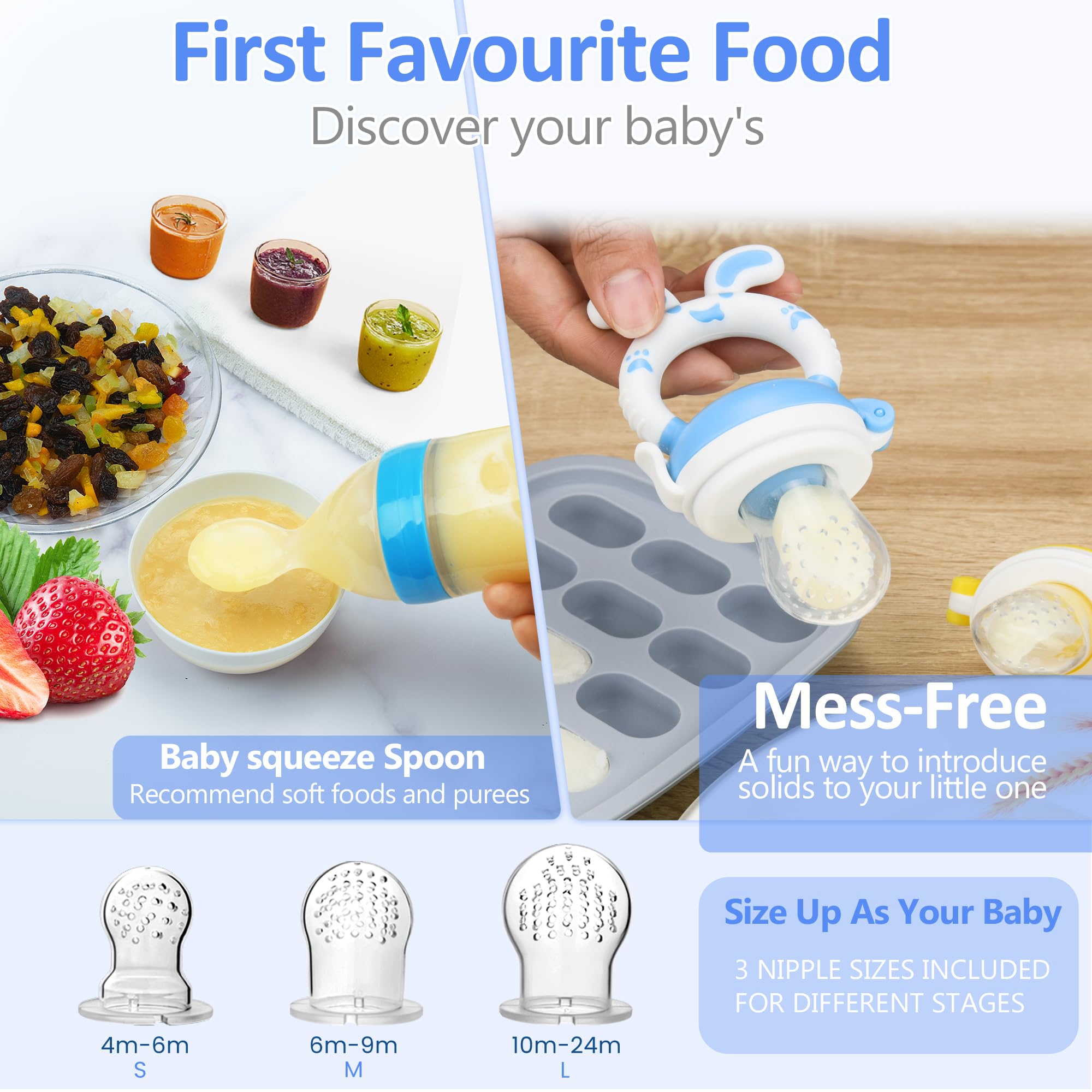 Wajiayon 3 oz squeeze feeding spoon for precise one-bite portions.