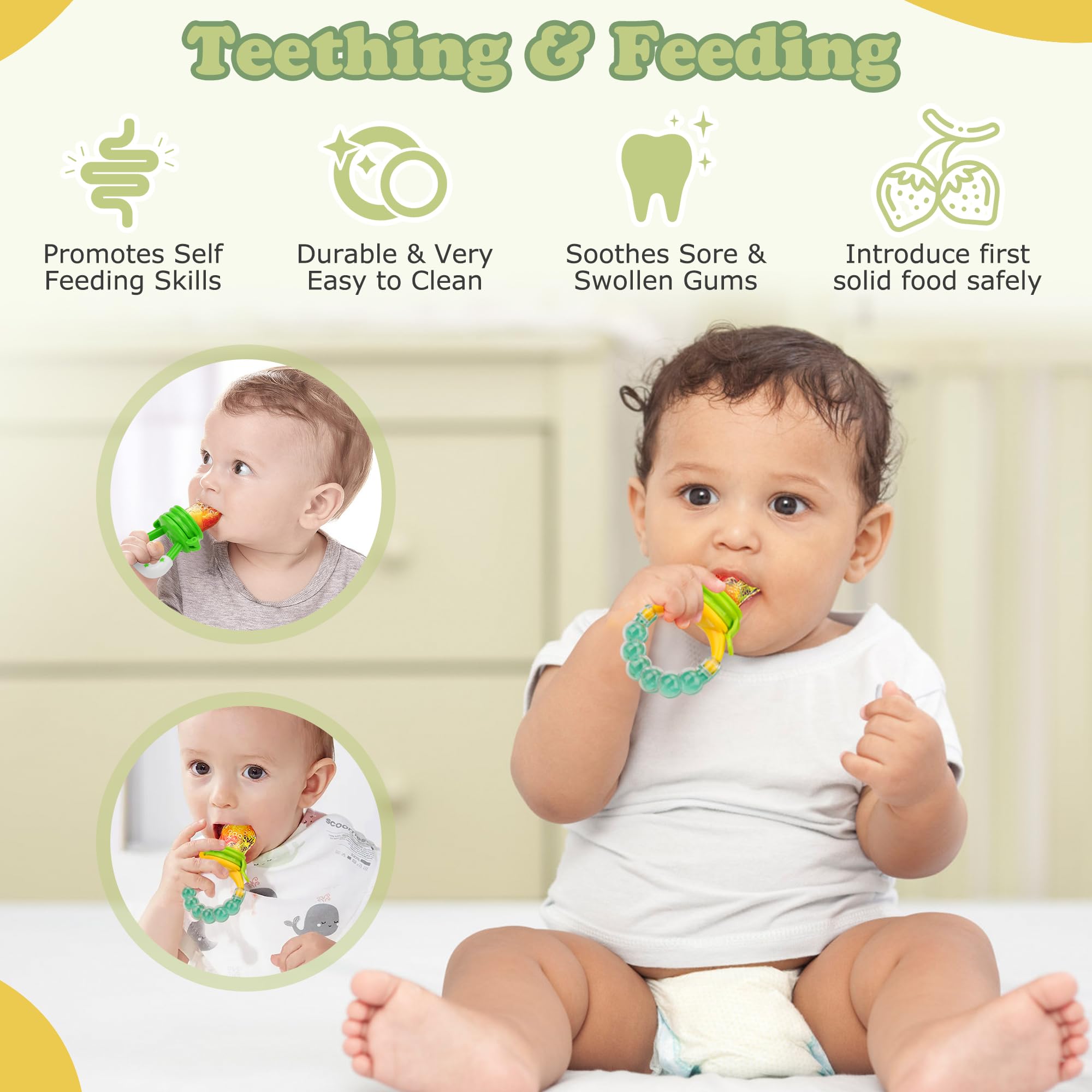 WAJIAYON baby-led weaning friendly feeder encourages exploring textures.