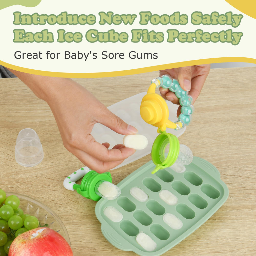 WAJIAYON silicone baby feeder teether soothing gums during feeding.