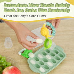 WAJIAYON silicone baby feeder teether soothing gums during feeding.